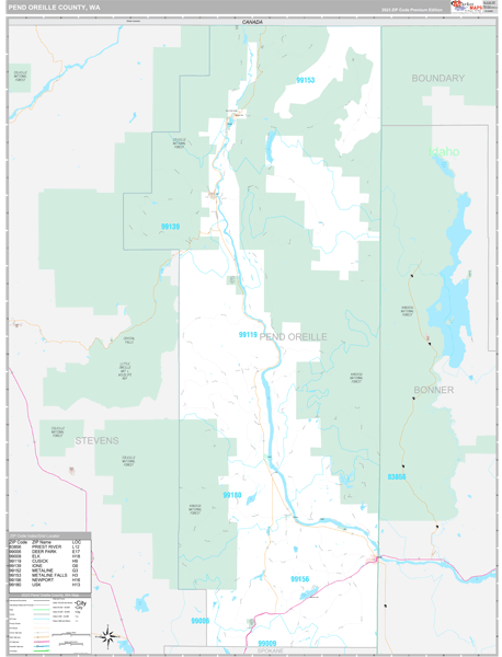 Pend Oreille County, WA Wall Map Premium Style by MarketMAPS - MapSales
